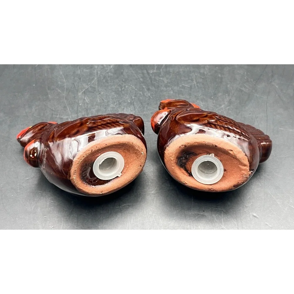 Vtg‎ Brown Rooster Chicken Salt And Pepper Shakers Kitchen Decor Collectible